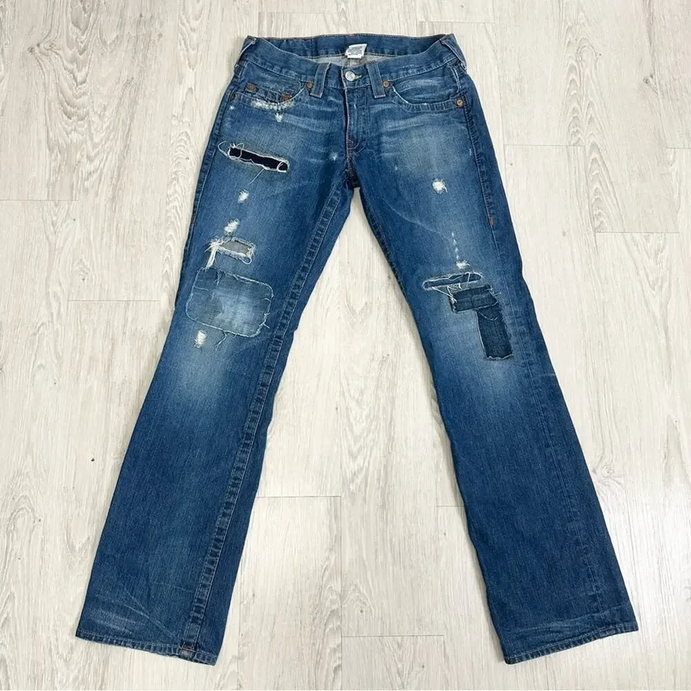 Men’s True Religion Bobby Jeans - Distressed Patchwork - Made in USA Size 31x33