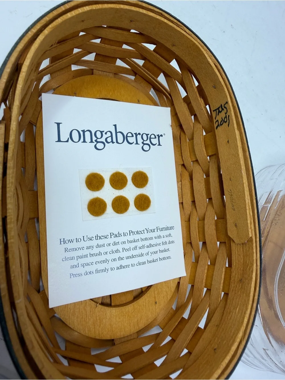 Longaberger 2001 Collectors Club Harmony Basket No 5 Lid Protector