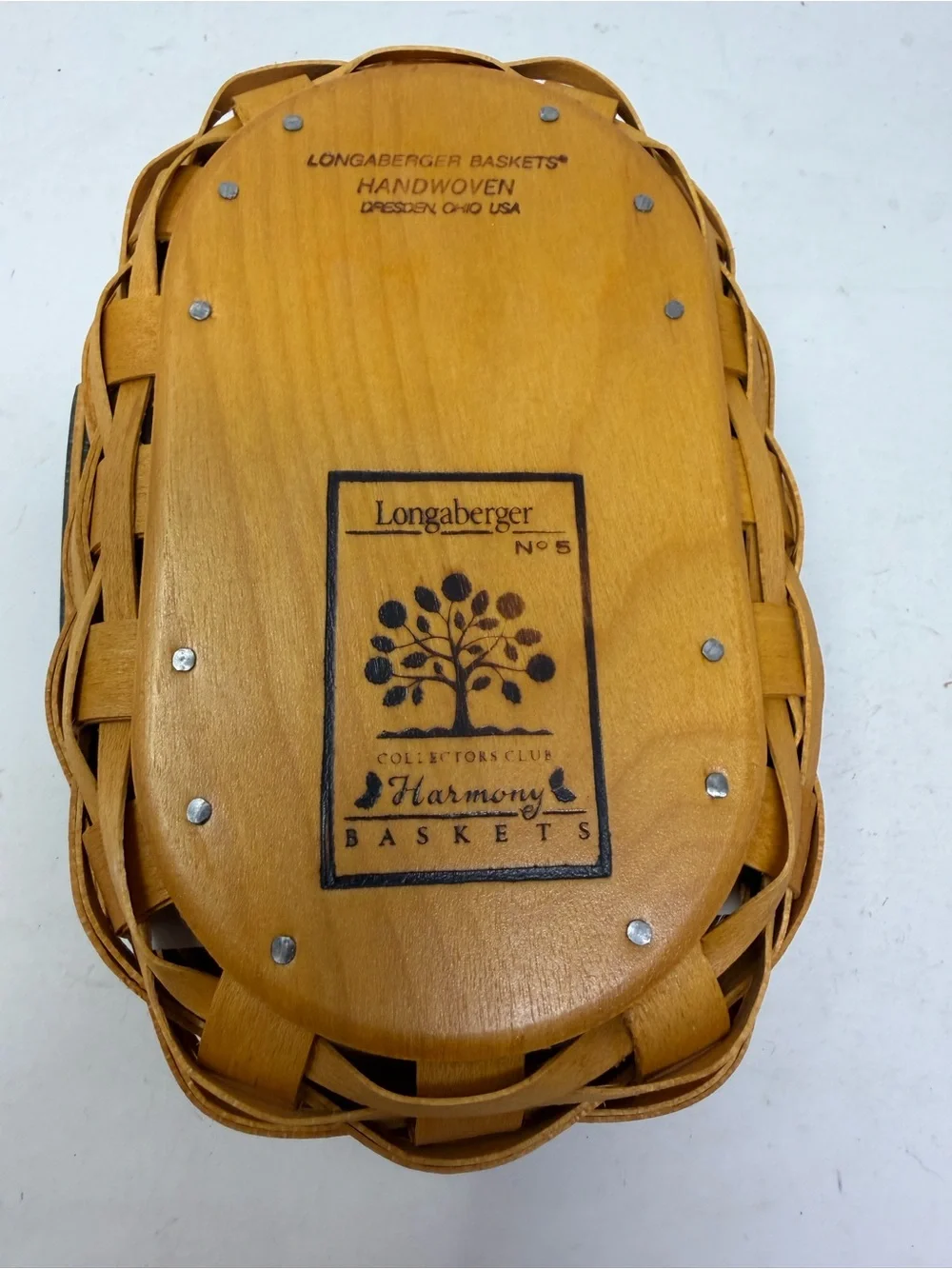 Longaberger 2001 Collectors Club Harmony Basket No 5 Lid Protector