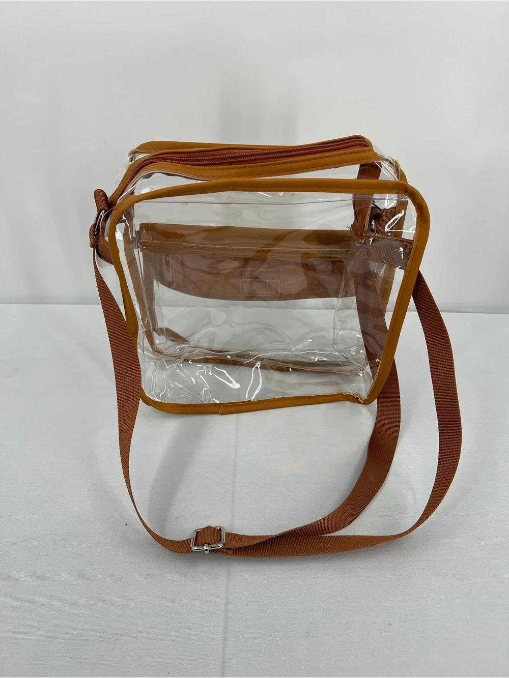 Clear pvc Crossbody Stadium Approved Travel concert game day Makeup Bag Brown