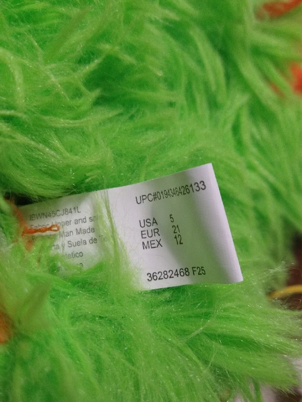Wonder Nation Green Fuzzy Monster Slippers with Orange Accents