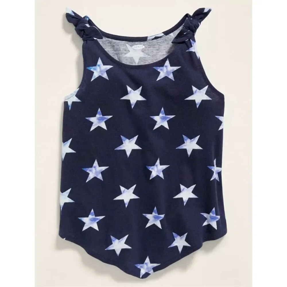 NWT Youth Girls Old Navy Printed Tie-Shoulder Americana Tank Top - Sz M (8)