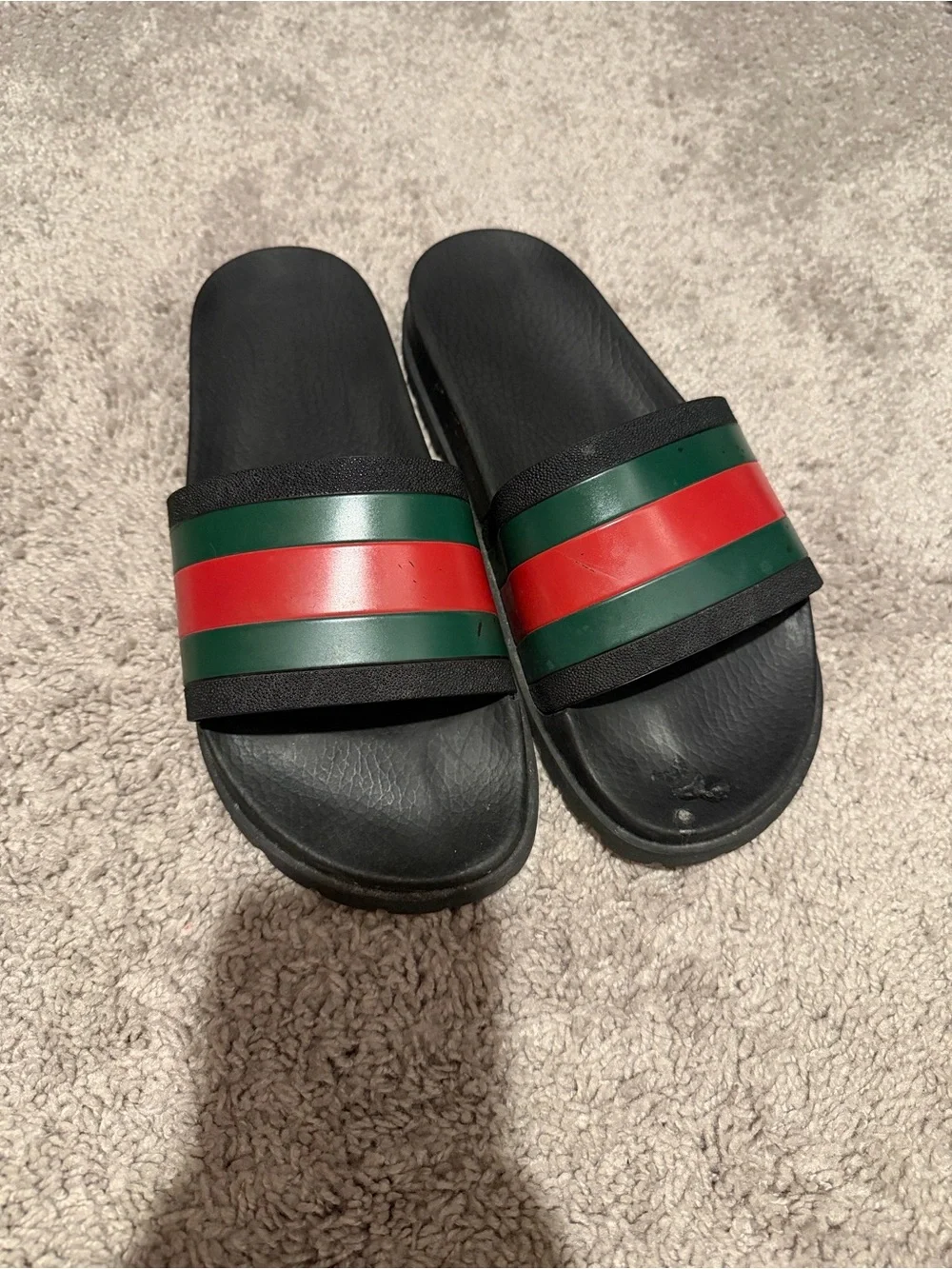 Gucci Black Slides with Green and Red Stripes