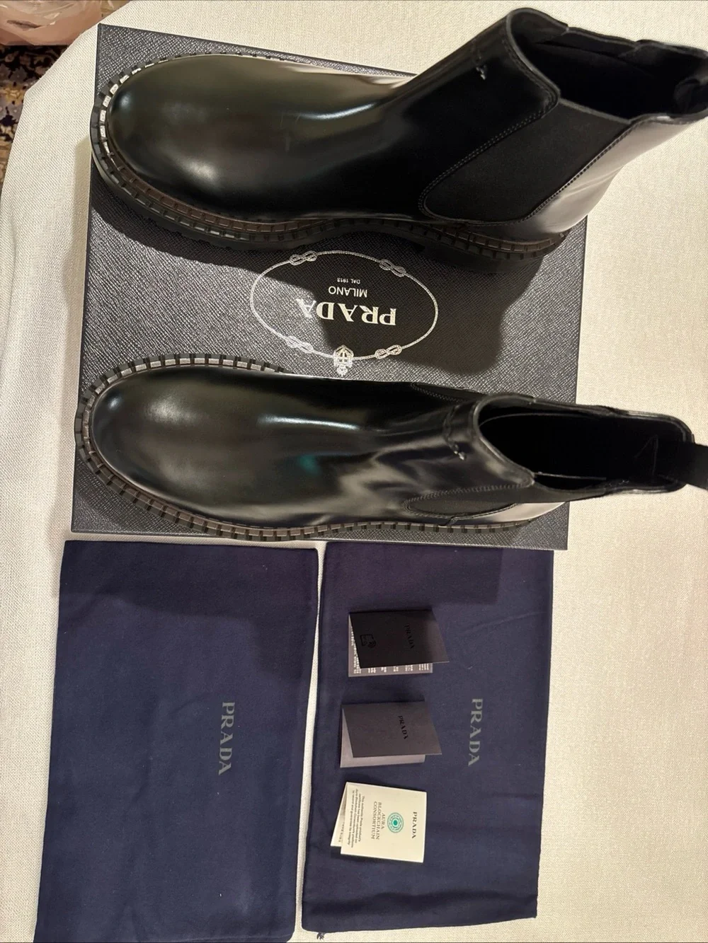 Prada Men’s Black Leather Double Chocolate Chelsea Boots New US 12 $1490