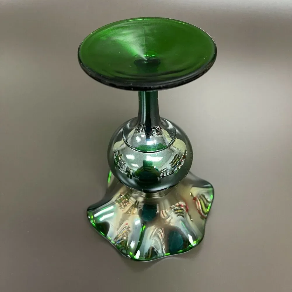 Dugan‎ Glass Green Multicolor Compote Vase Ruffle Tulip 6 3/8