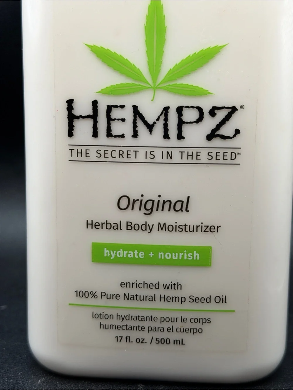 Hempz bottle opened