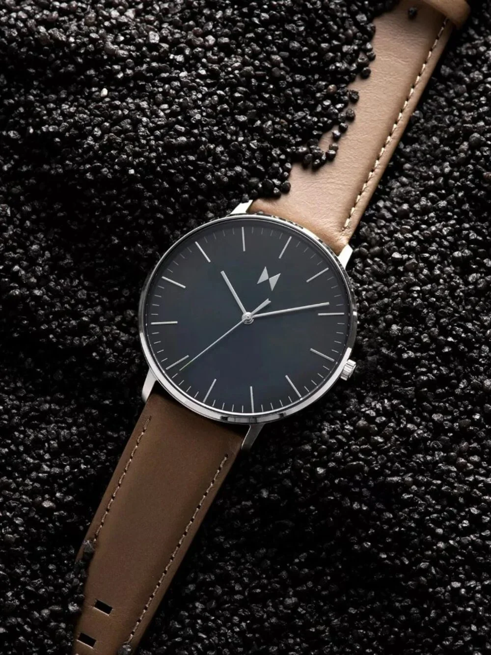 MVMT Mens Legacy Slim Brown Leather Strap Watch 42mm Black Dial Quartz