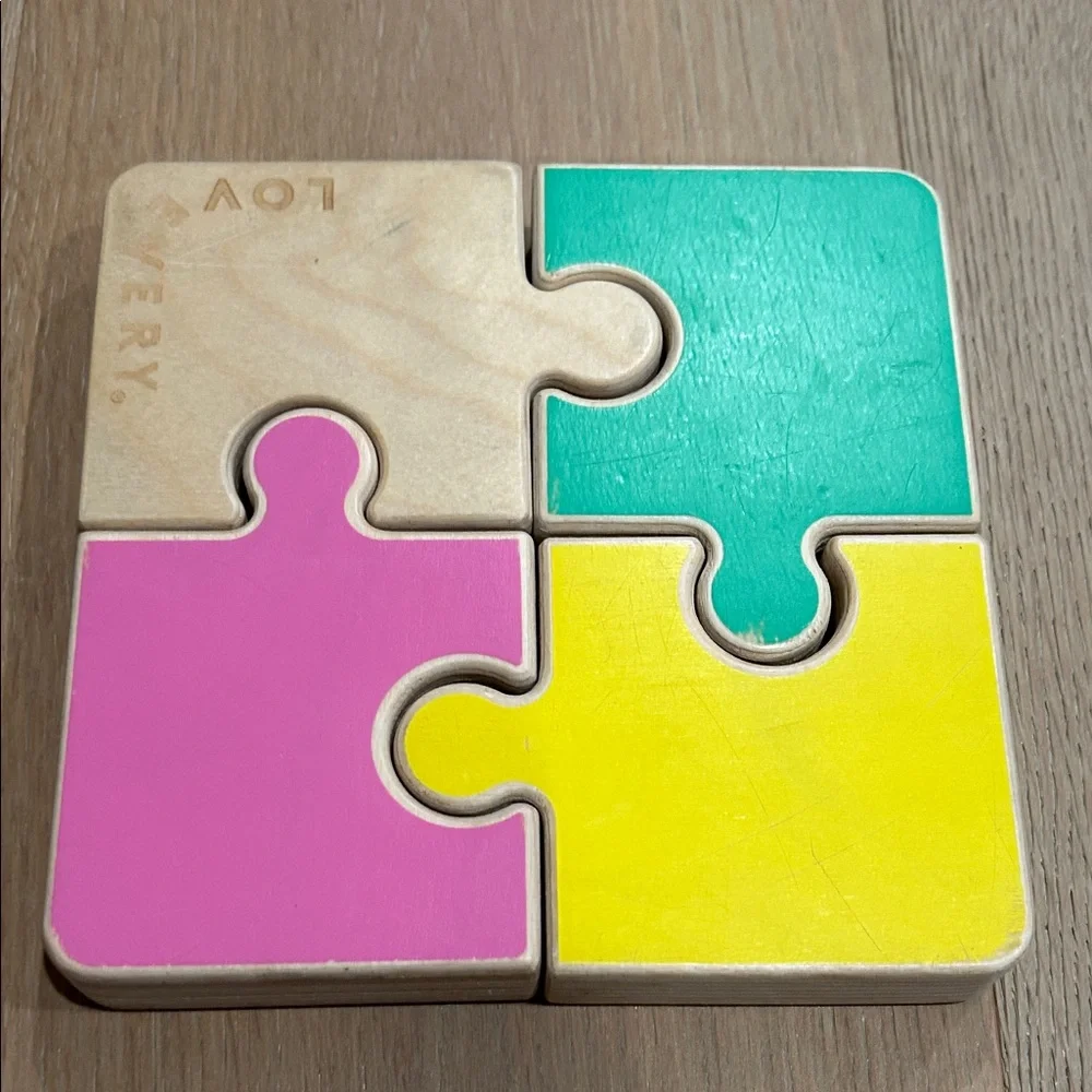 Lovevery Colorful 4-Piece Wooden Puzzle - Orange, Teal, Purple & Natural