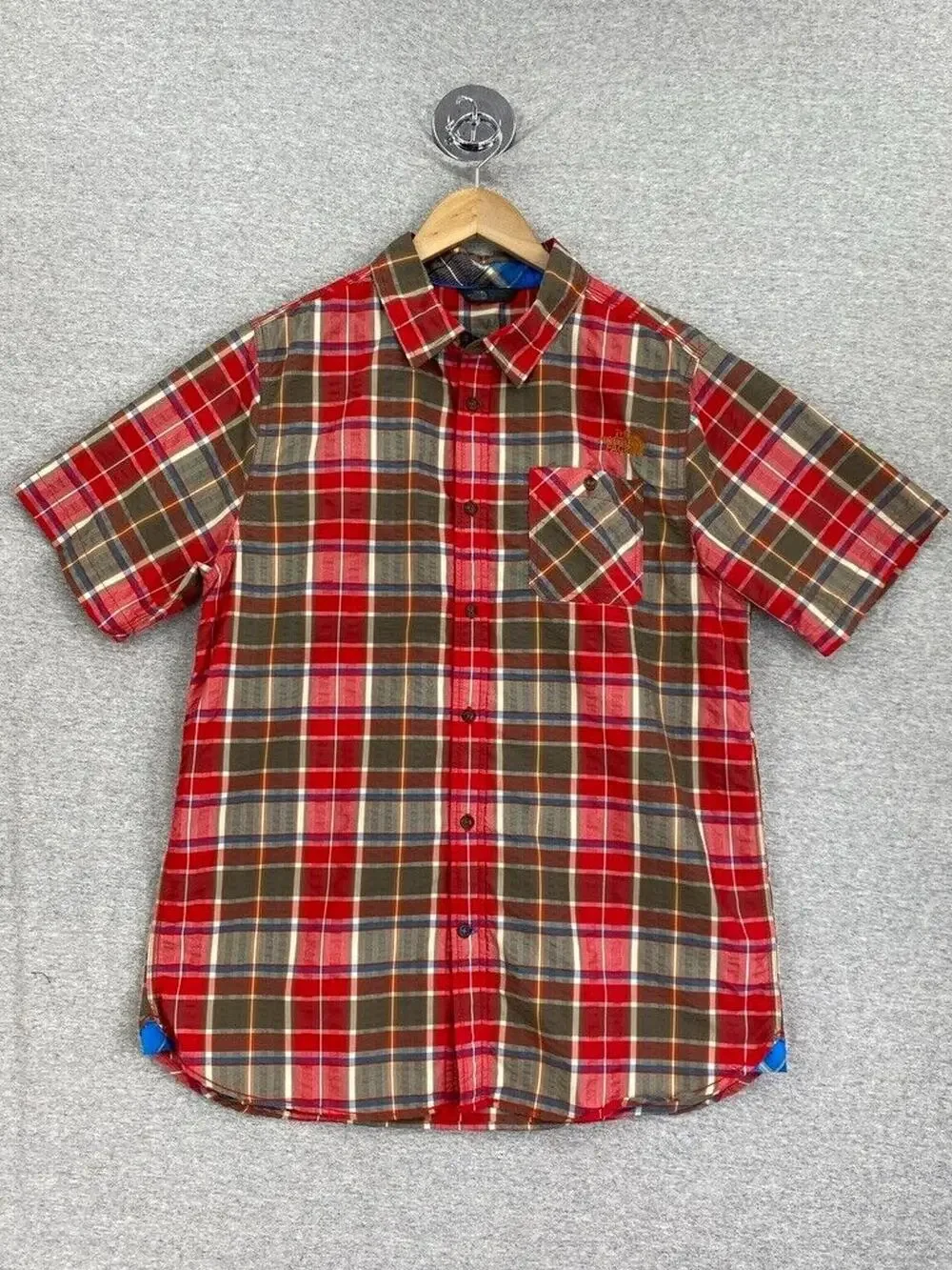 The North Face Shirt Mens Large Red Plaid Button Down Short Sleeve Outdoor Hike