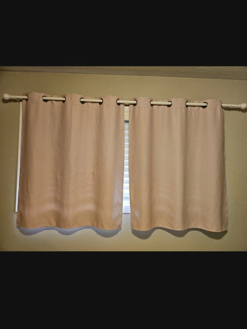 Neutral Blush Grommet Top Window Curtains & Curtain Rod