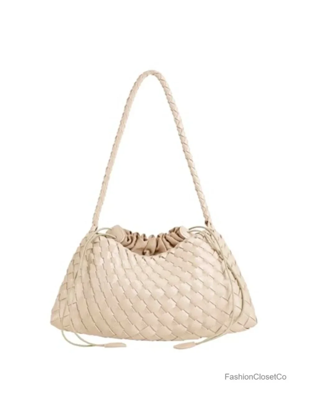 Woven Faux Leather Hobo Tote Bag with Drawstring Closure Handcrafted Sturdy