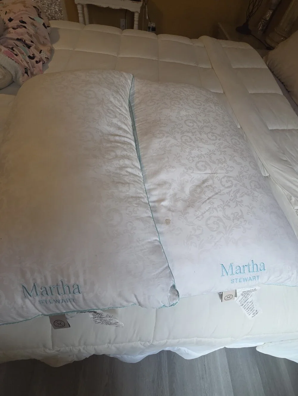 Martha Stewart White/Light Blue Down Alternative Pillow Pair