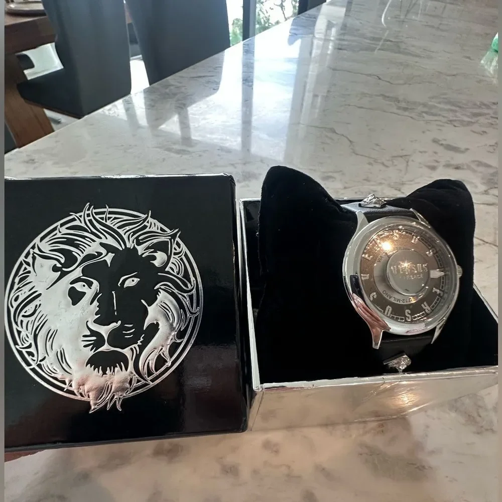 Versus Versace Metallic Timepiece with Lion Emblem Box