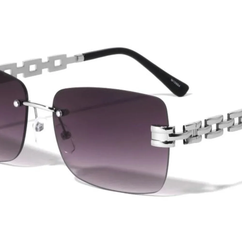 Men Sunglasses‎ Black Lens Rimless Luxury Retro Shades Silver Metal Lentes Gafas