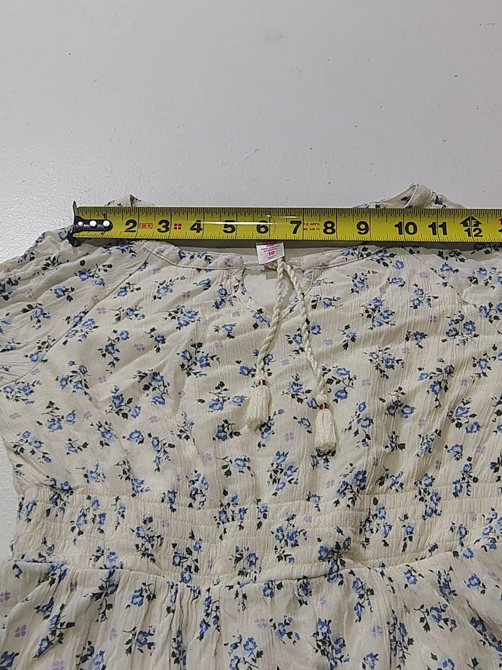 Justice Cream Dress with Blue and Lilac Floral Print 100% Viscose Size 10