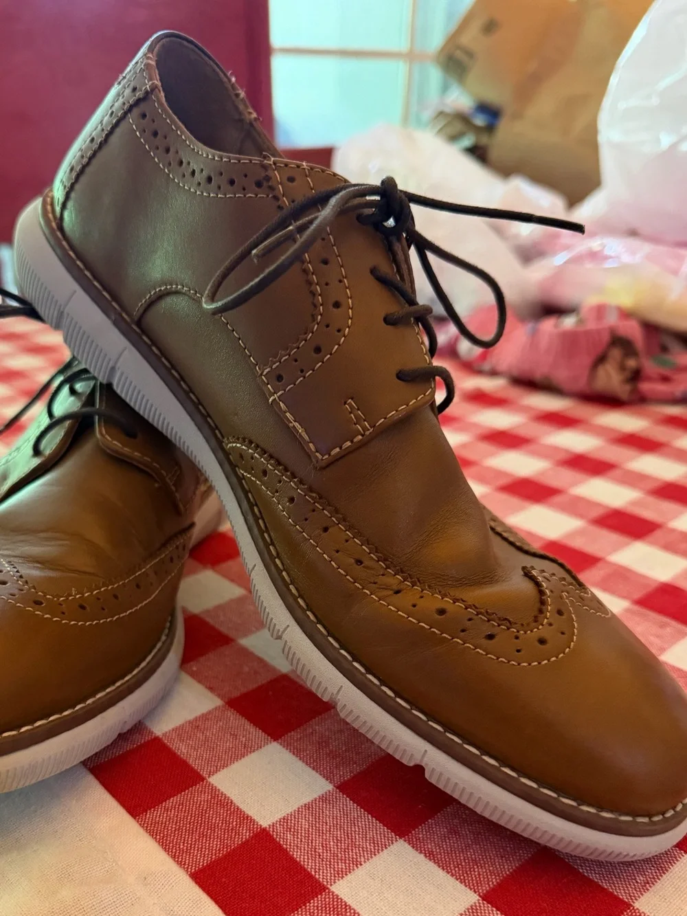Johnston & Murphy Tan Leather Wingtip Derby Shoes