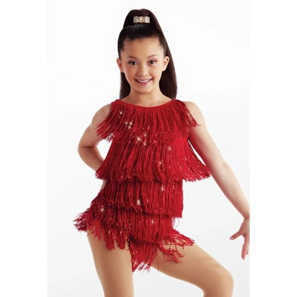 Pre-Owned Dance Costume Weissman 15449XS Child Red Fringe Jazz Sequin