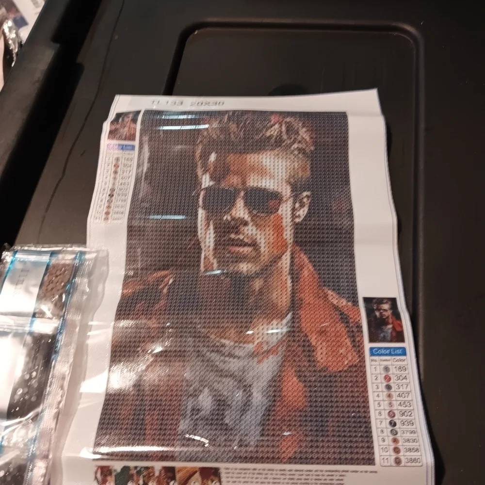 Brad Pitt Diamond Art Paint Kit with Sunglasses Portrait Fight Club 20x30