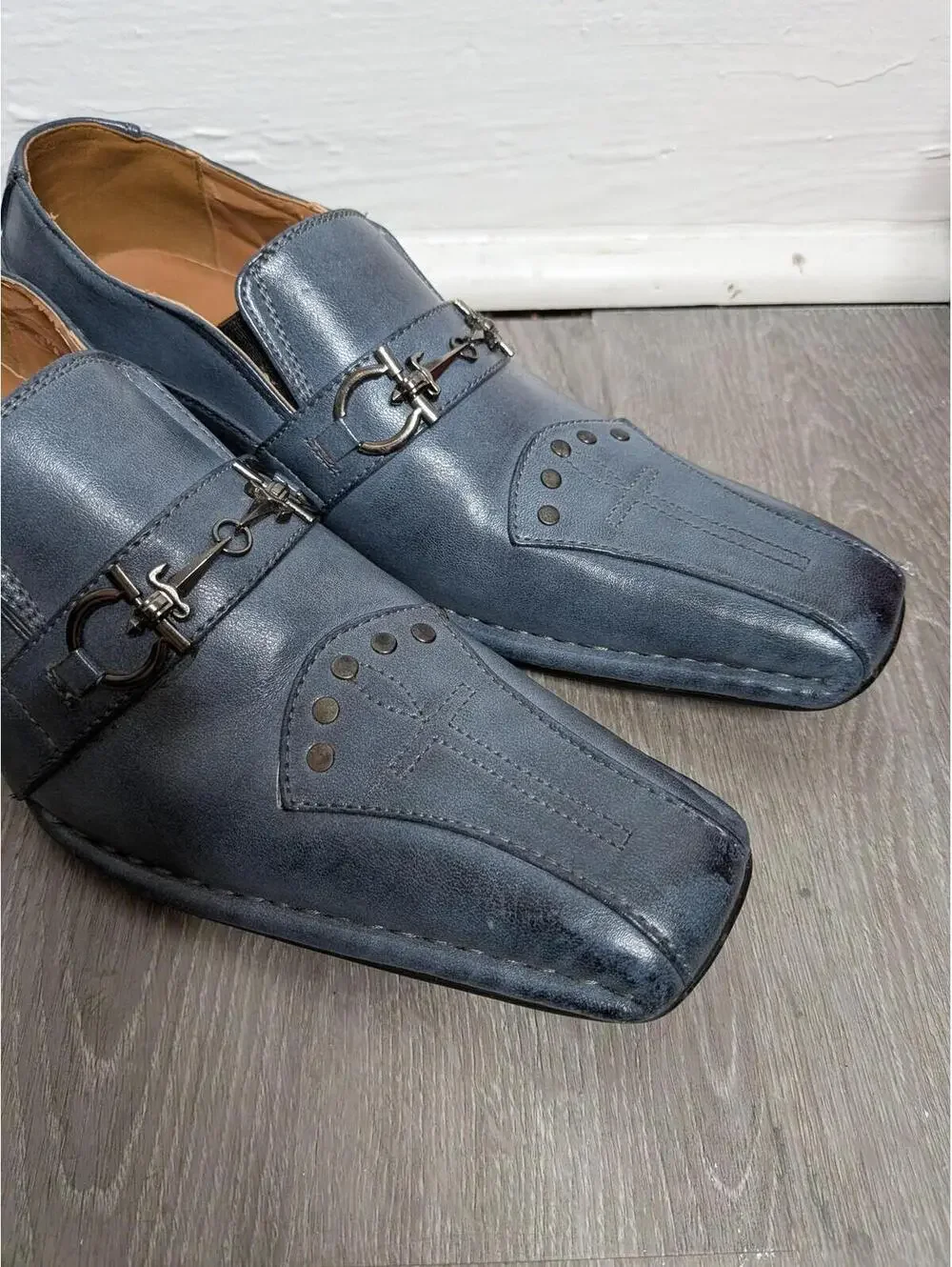 Alberto Fellini Shoes Mens Size 6.5 Blue Slip On Studded Cross Dress Oxford