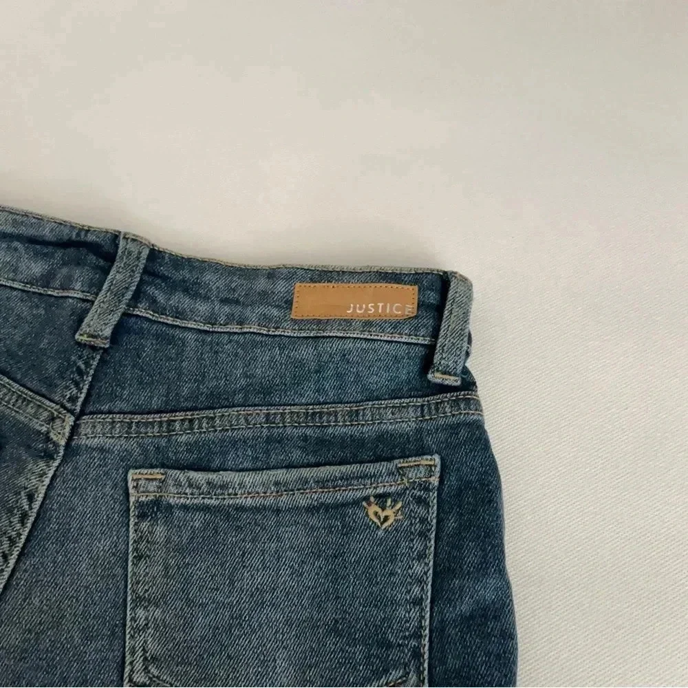 Justice Girls Mini Mom Destroyed Blue Denim Shorts Size 12 Cuffed Hem Pockets