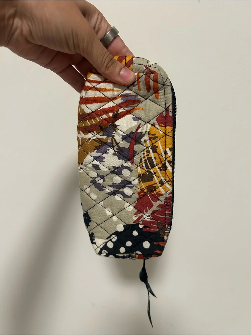 Vera Bradley Quilted Cosmetic Pouch in Beige, Mustard, Rust & Black Floral Print