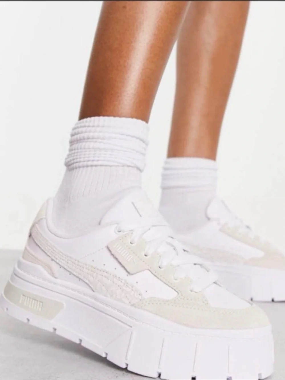 Puma White and Light Gray Chunky Platform Sneakers