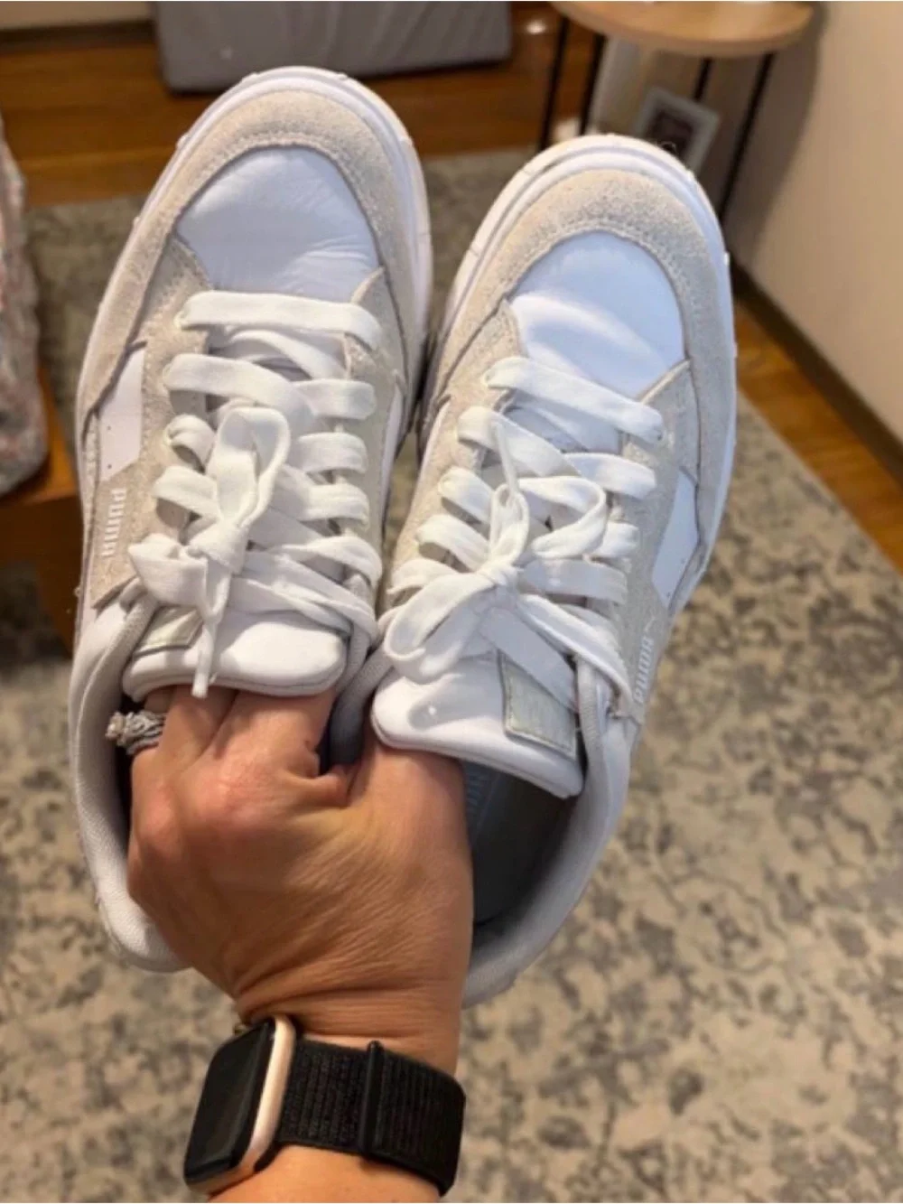 Puma White and Light Gray Chunky Platform Sneakers