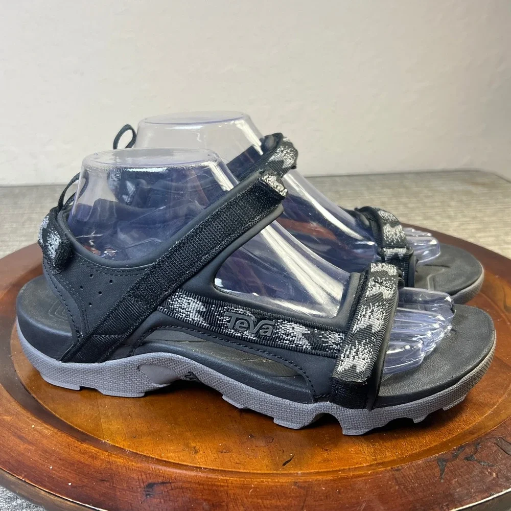 Teva Tanza Sport Sandals Black Rainfall Hiking Sling Back Shoes Trail 7Y Big Kid