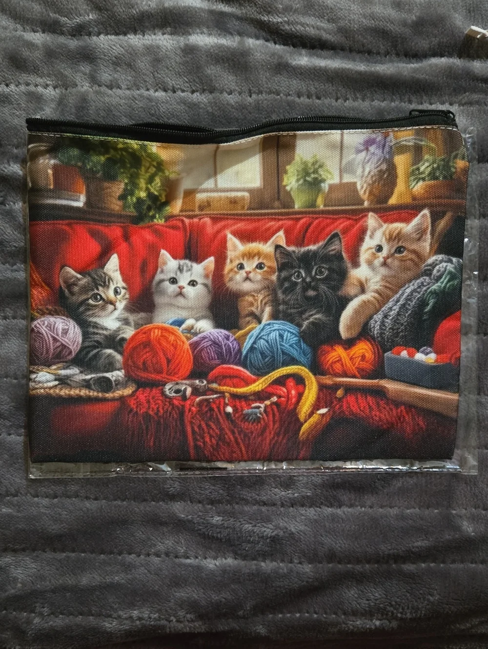 Canvas Zipper Pouch Featuring Cats On A Red Sofa
