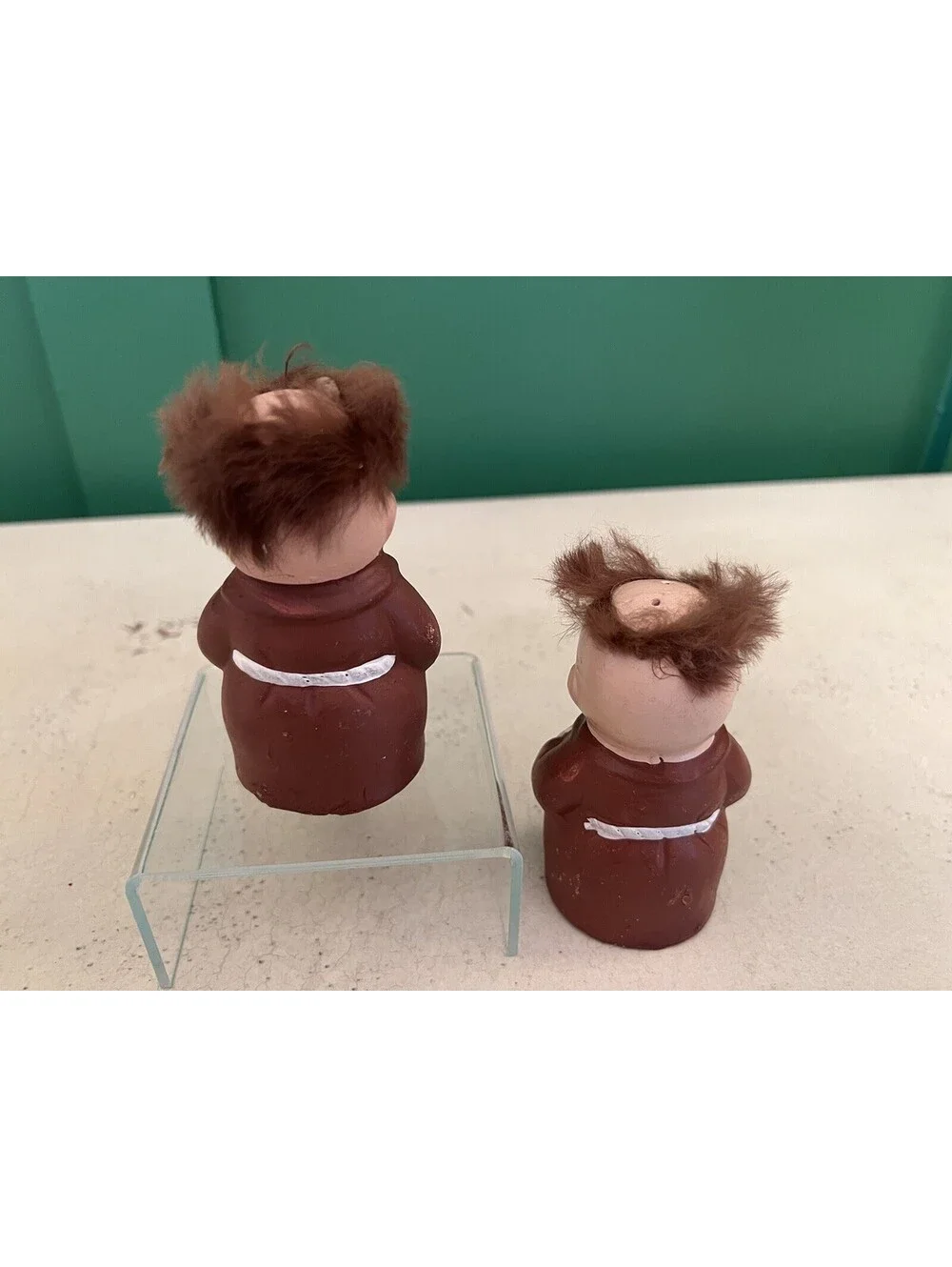 Vintage 3.5” Friar Tuck Monk Salt & Pepper Shakers, Fuzzy Hair Made In Japan