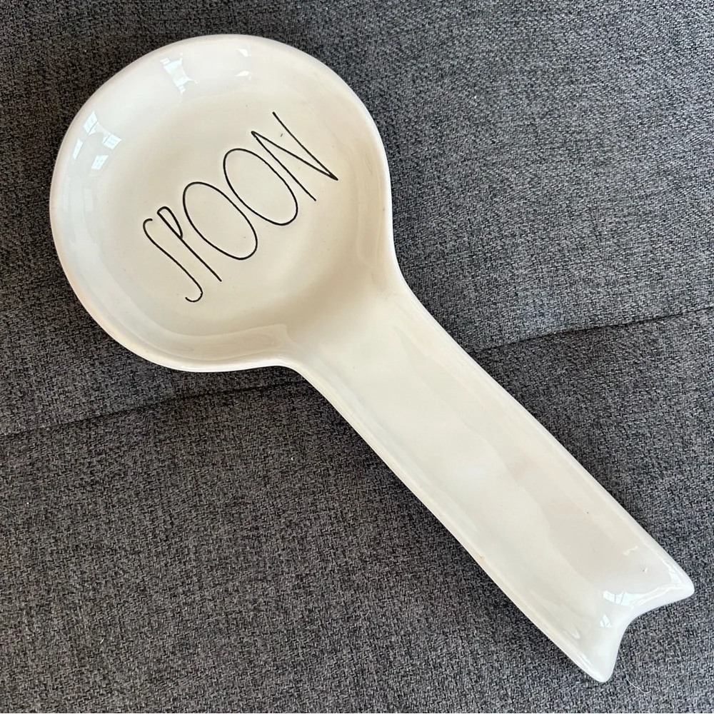 Rae Dunn Ceramic Spoon Rest, White, Black