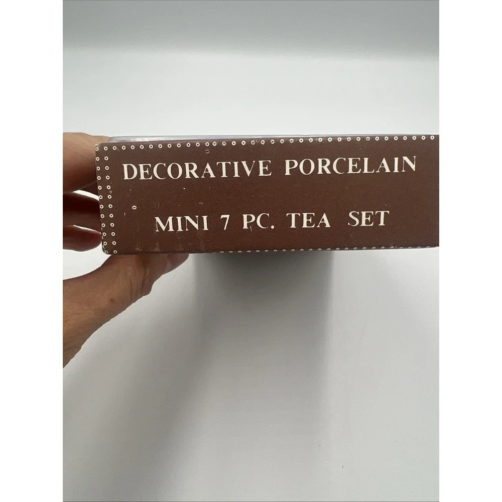 Vintage Blue White Porcelain Mini Tea Set Teapot 6 Cups Gift Box 7 piece Trinket