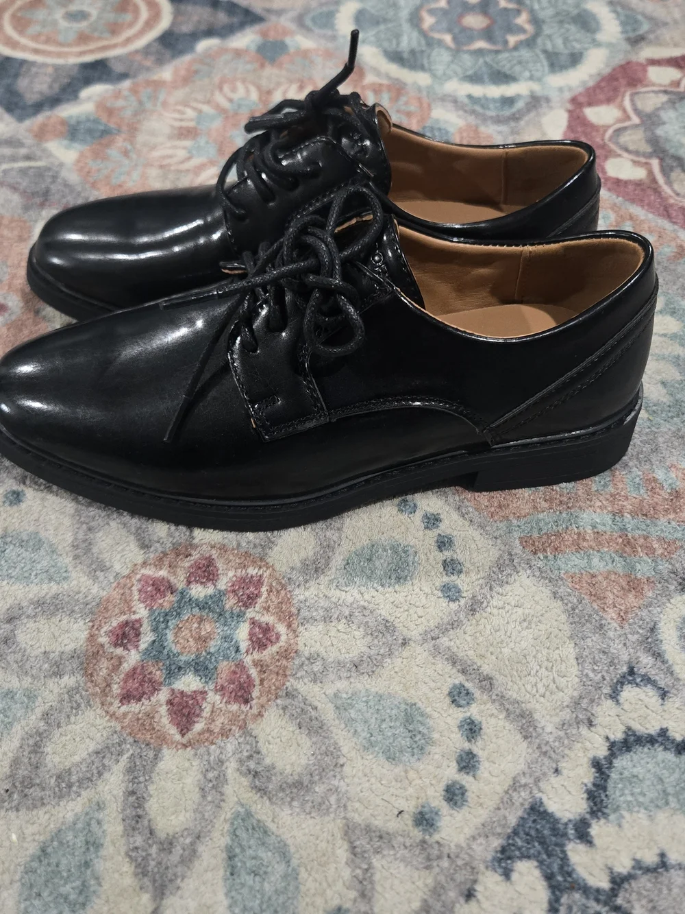 Rockport Boys 4 Classic Black Patent Leather Lace-Up Dress Shoes