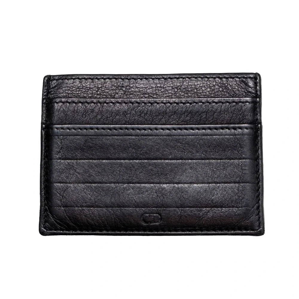 Dior Homme Black Grained Leather Card Holder Wallet CD Logo Made in Italy