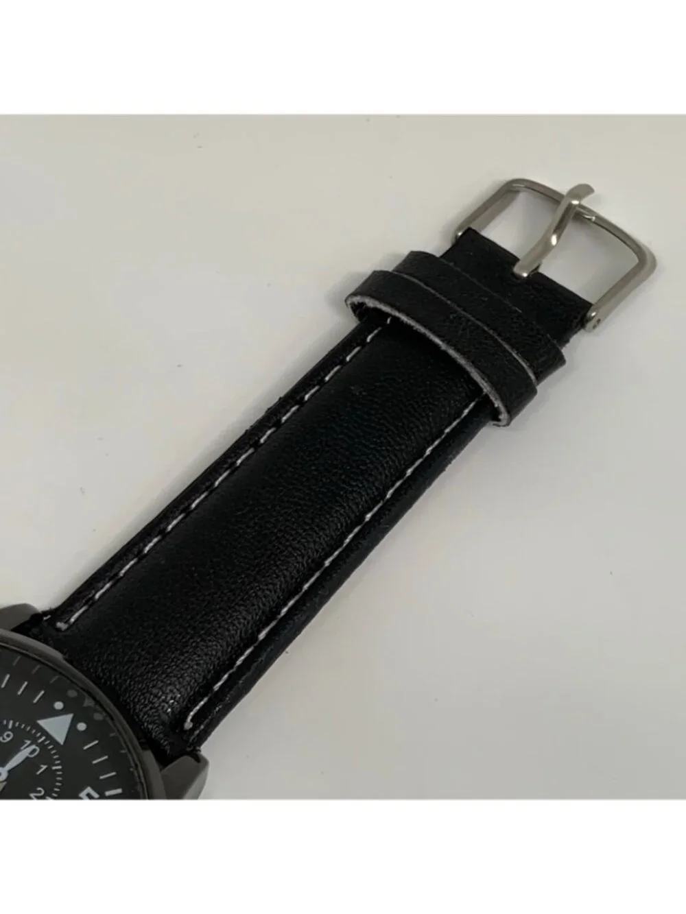 MiGEER men’s quartz analog watch 42mm silver tone black dial leather running