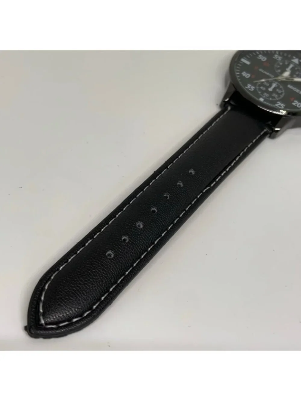 MiGEER men’s quartz analog watch 42mm silver tone black dial leather running