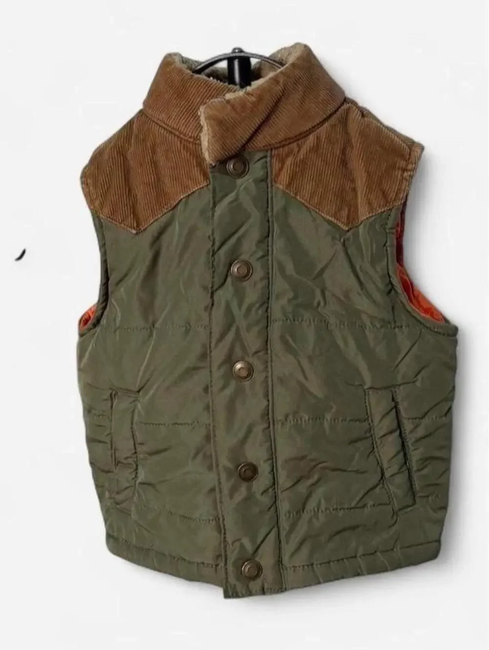 Toddler Western Quilted Puffer Vest Olive Green Brown Corduroy 2T