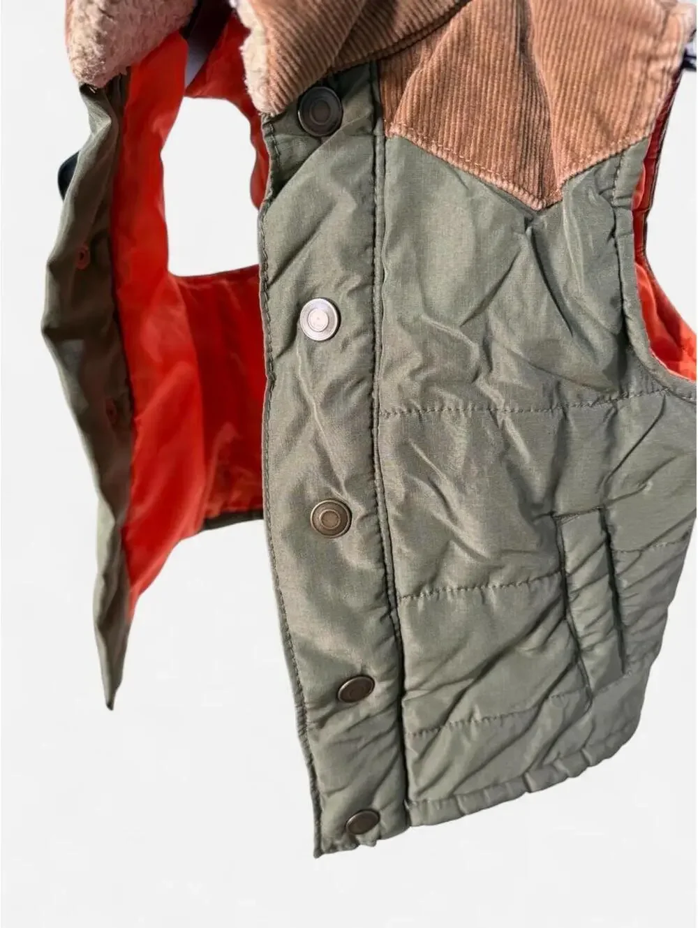 Toddler Western Quilted Puffer Vest Olive Green Brown Corduroy 2T