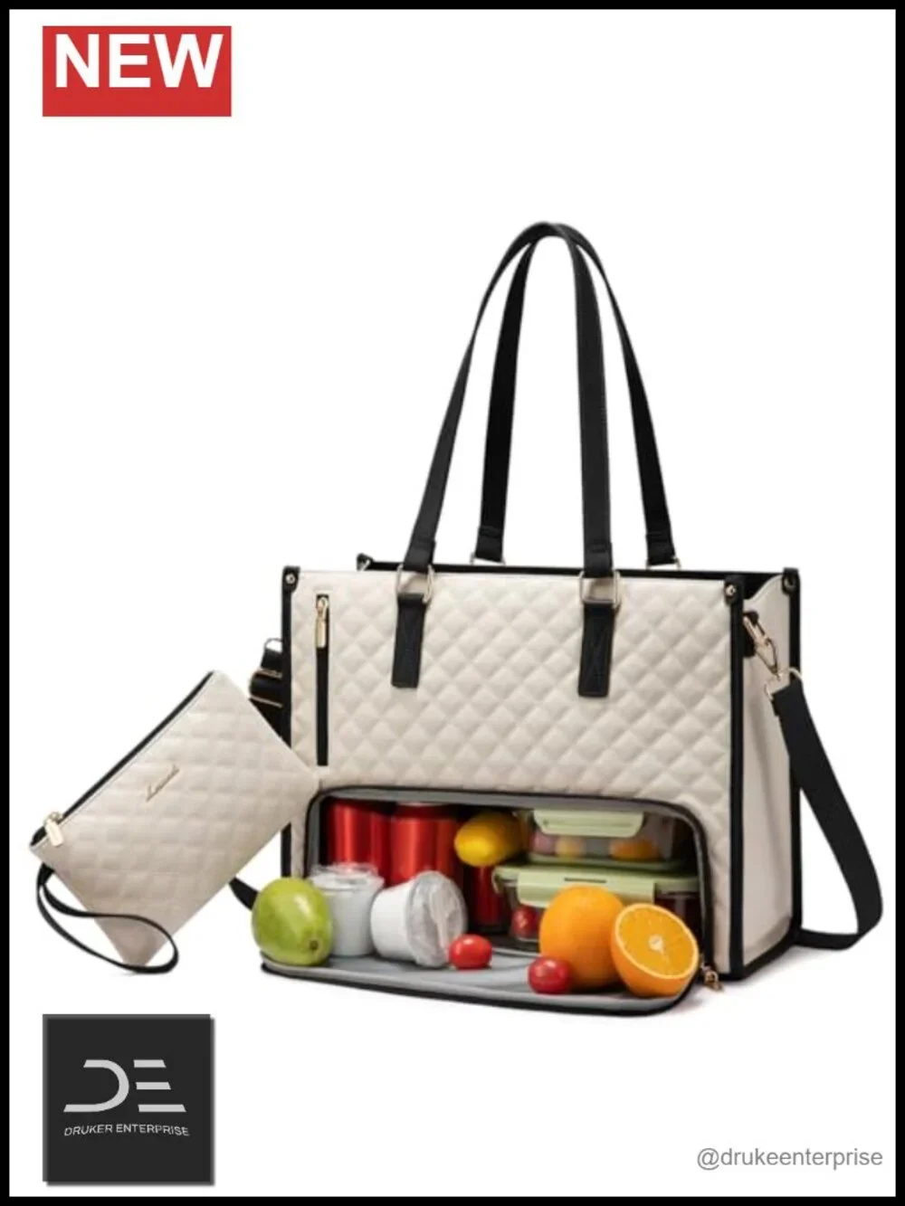 Quilted Lunch Tote Bag for Women, 17.3 Inch Laptop Bag with Insulated