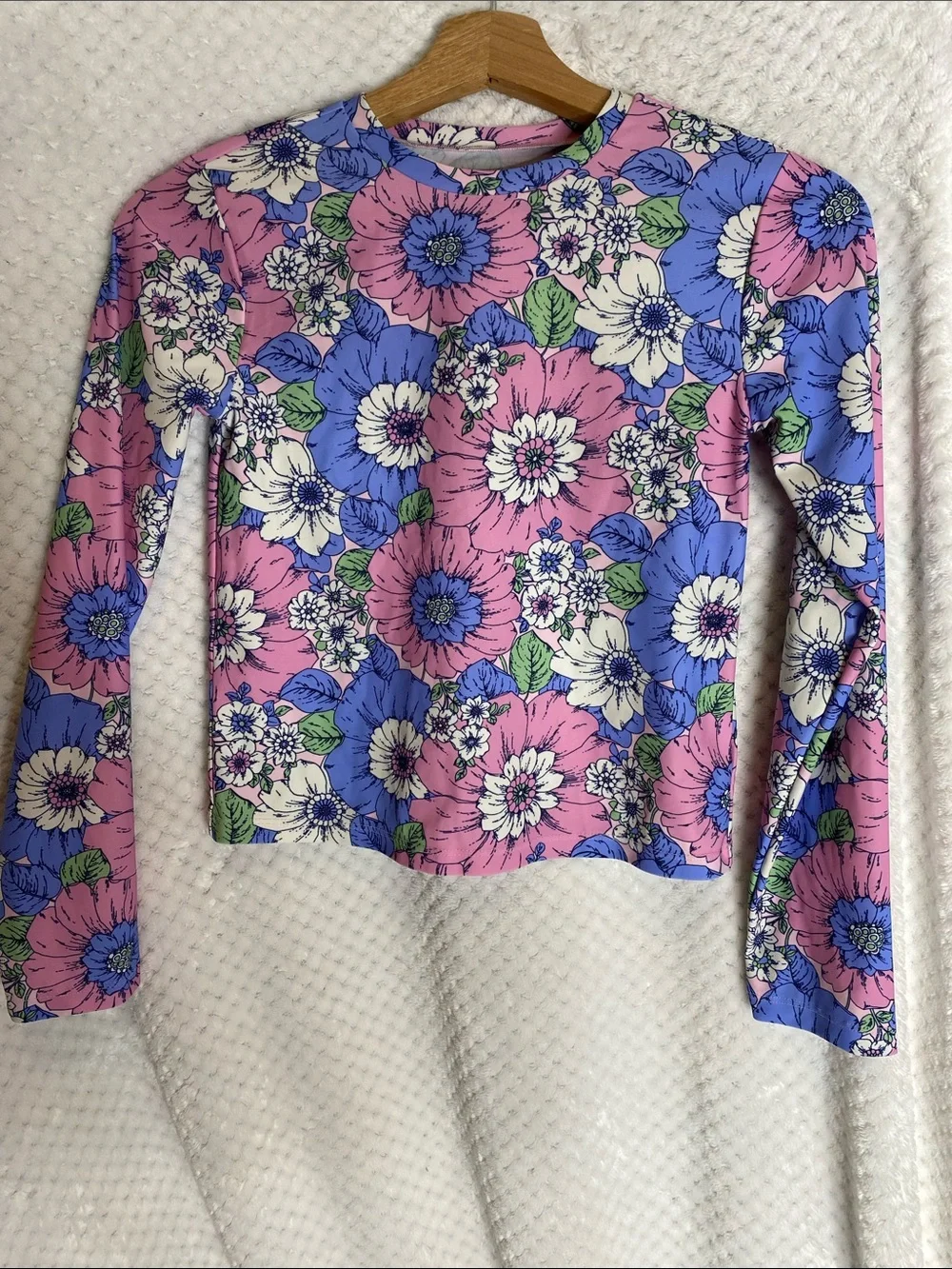 Gap Kids Floral Long Sleeve Rashguard Swim Top in Pink & Blue