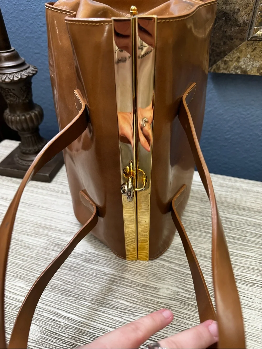 Alberta Di Canio Stecca Tan Leather Satchel with Gold Hardware