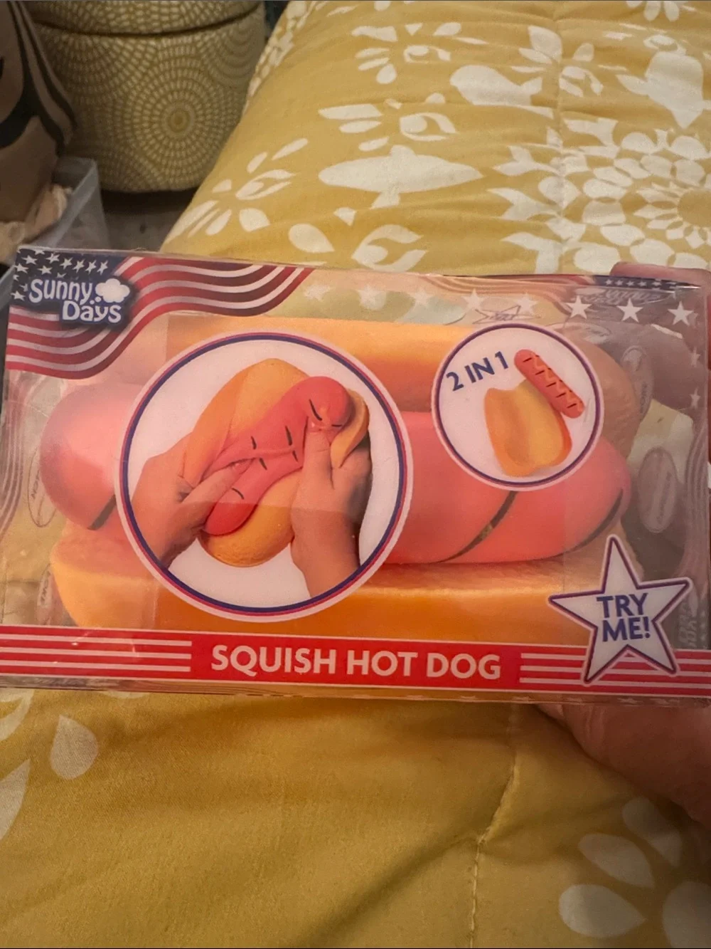 Squish Hot Dog Kids Toy - Orange & Yellow