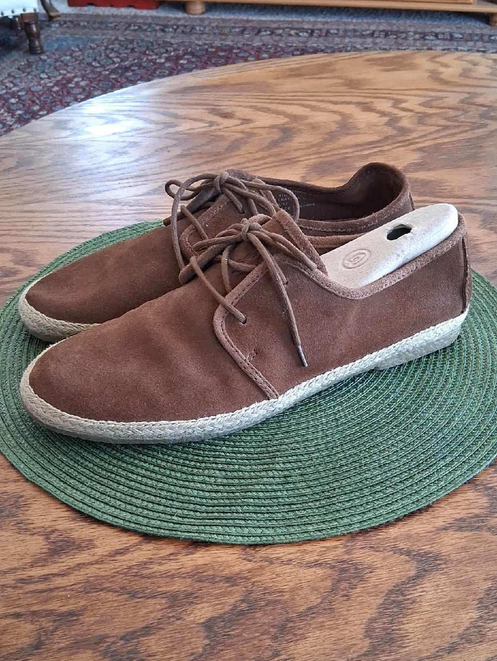 Men's Ralph Lauren Polo Brown Suede Two Eye Jute Lace Up Loafers Size 11