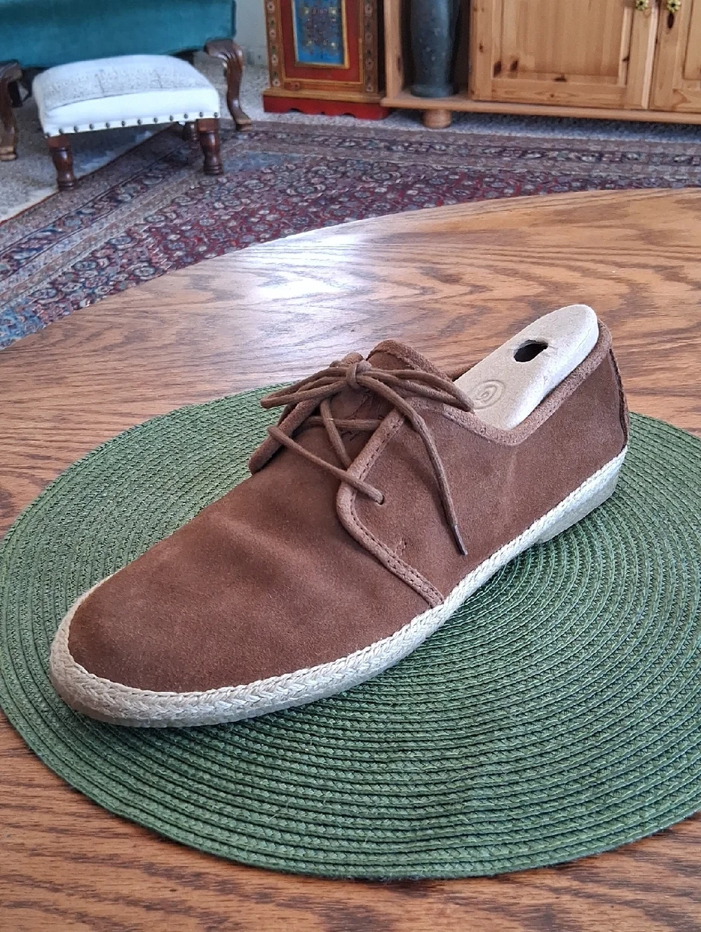Men's Ralph Lauren Polo Brown Suede Two Eye Jute Lace Up Loafers Size 11