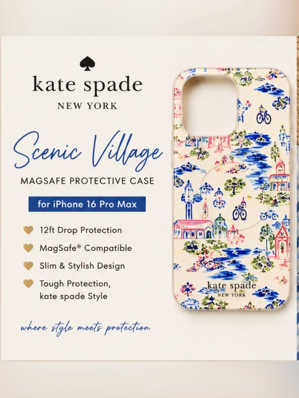 NWT Kate Spade iPhone 16 Pro Max MagSafe Case Coastal Village Print