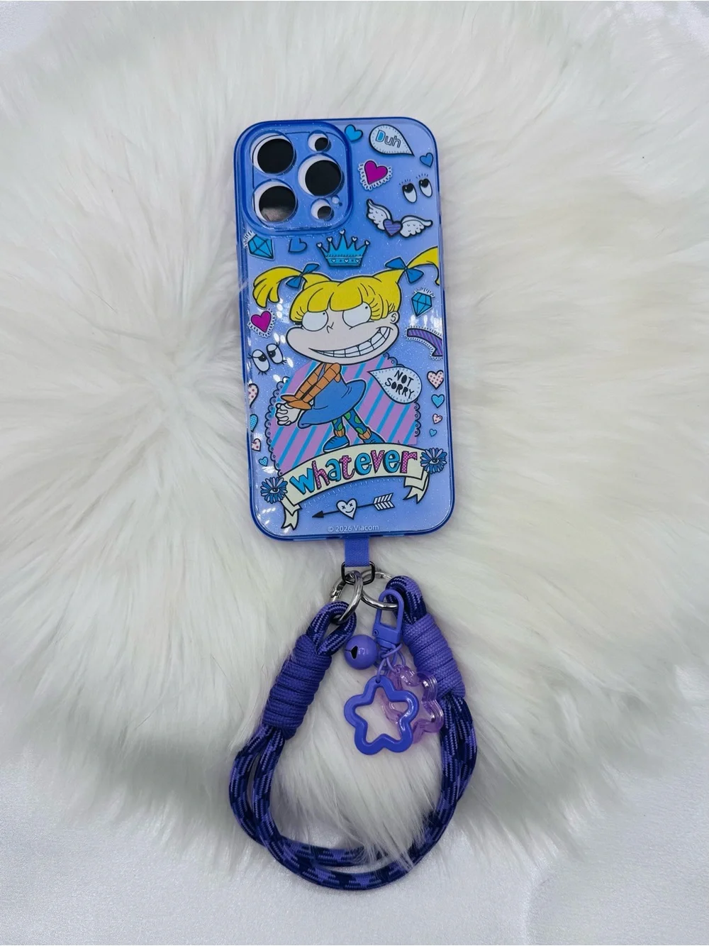Y2K Angelica “Whatever” Cartoon iPhone 16 Pro Max Case with Wrist Strap