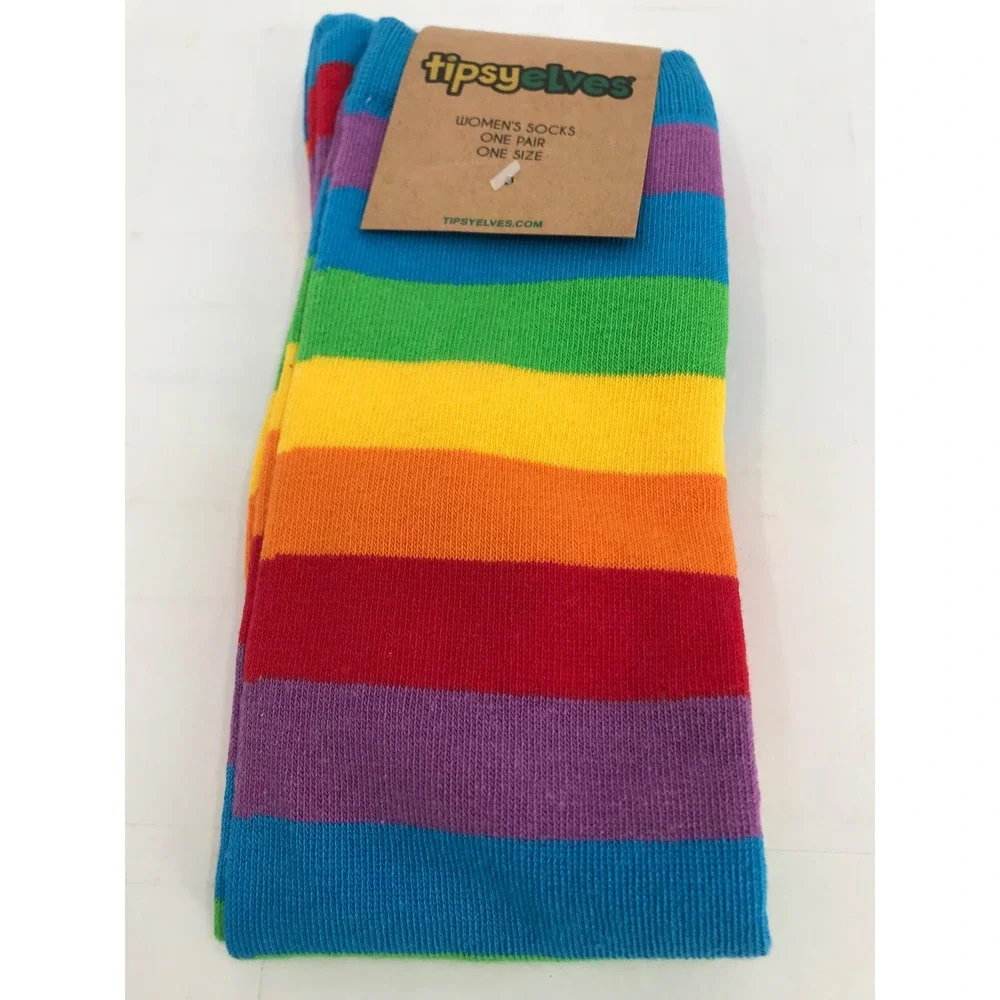 Tipsy Elves Rainbow Striped Socks Womens One Size Multicolor‎ Cotton