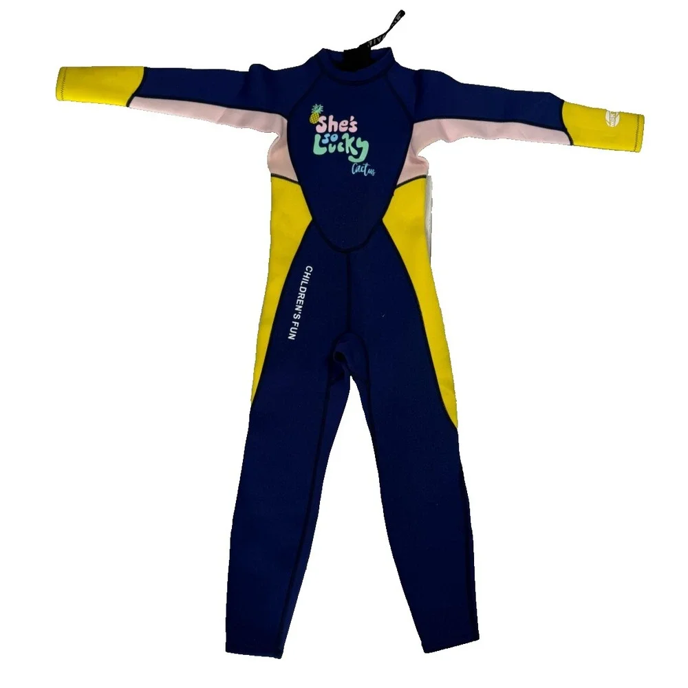 Dive & Sail Kids XXL Wetsuit Navy Blue Yellow Pink Full Body 2.5mm Neoprene Suit