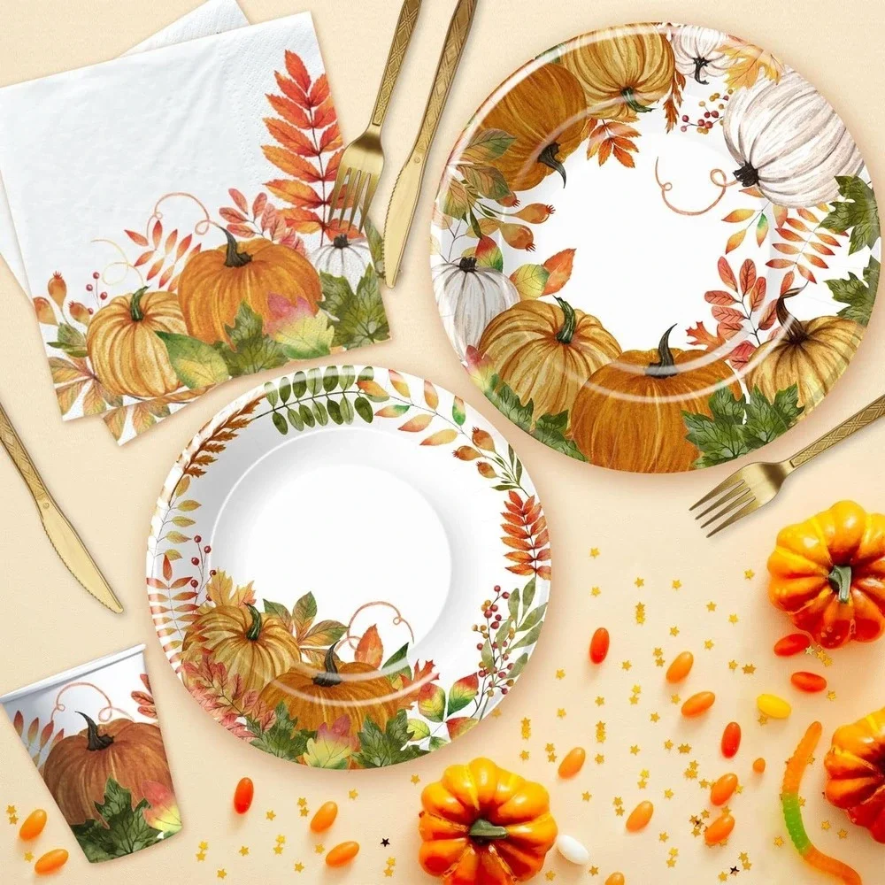 Thanksgiving Party Decorations Tableware, Fall Autumn Leaves Pumpkin Theme Thank