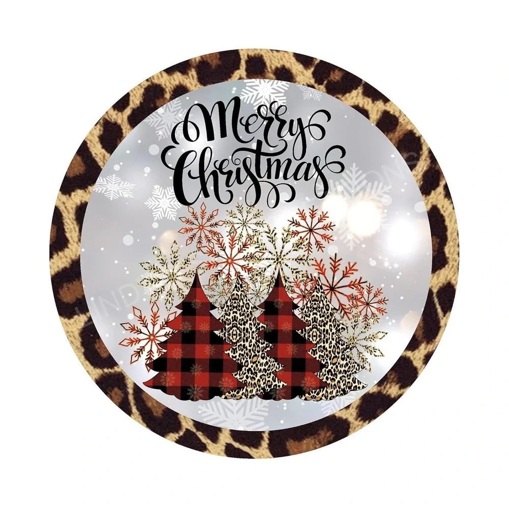 Leopard Merry Christmas Tree Wreath Metal Sign, 12